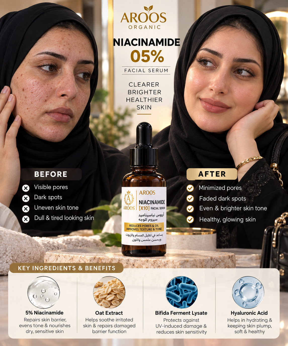 Aroos 5% Niacinamide Serum Brightening, Oil Control & Pore Care 30ml