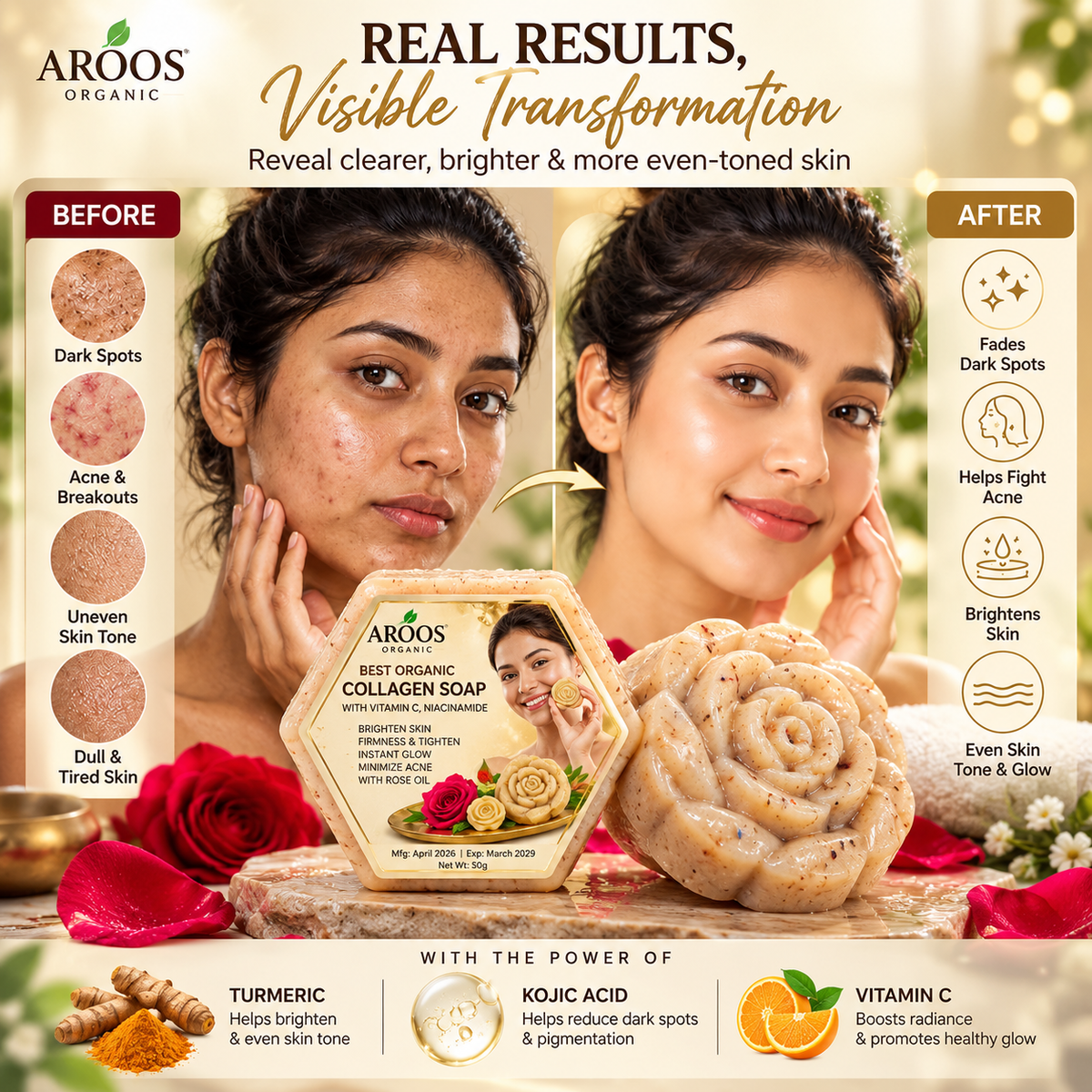 AROOS Organic Collagen Soap with Vitamin C &amp; Niacinamide