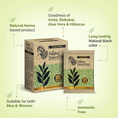 Nisha NatureMate Natural Henna-Based Hair Color Original Black