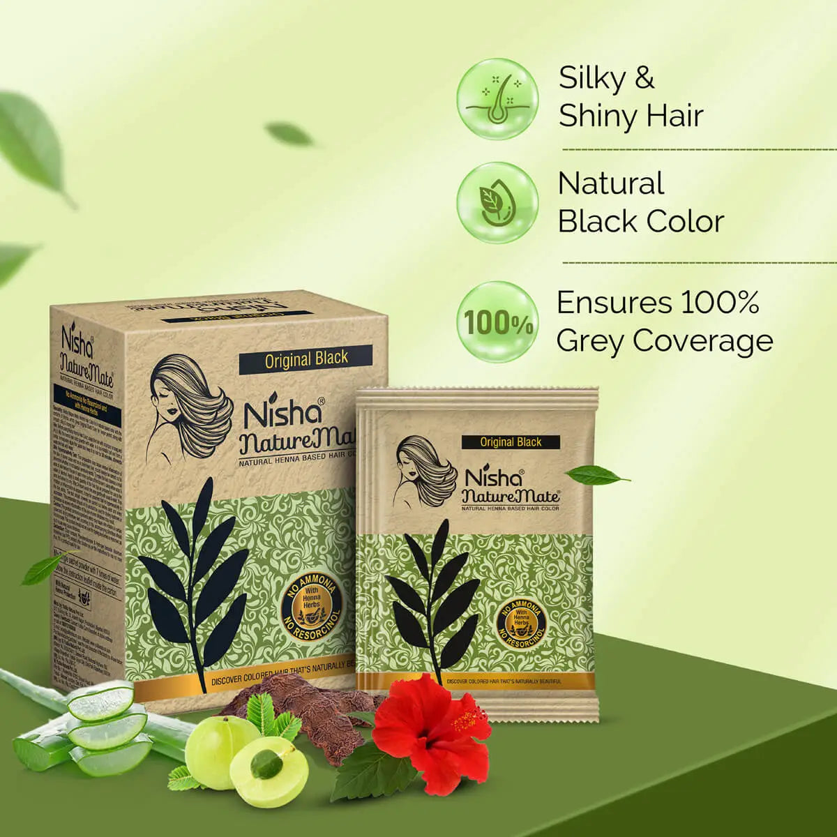 Nisha NatureMate Natural Henna-Based Hair Color Original Black
