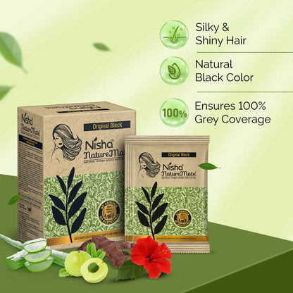 Nisha NatureMate Natural Henna-Based Hair Color Original Black